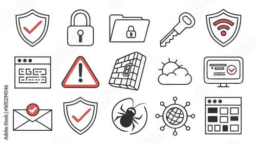 Cybersecurity Icon Set – Vector Icons for Digital Security, Network Protection, and Data Privacy