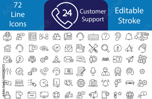 Customer Service and Support - Outline Icon Collection. Thin Line Set contains such Icons as Online Help, Helpdesk, Quick Response, Feedback and more. Simple web icons set