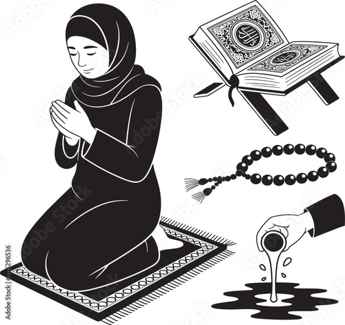 Minimal Islamic Festival Icons – Black and White Vector Set