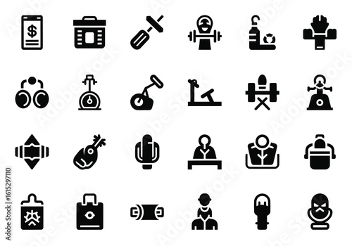 Vector art of a collection of various vector icons representing diverse objects and activities for web design