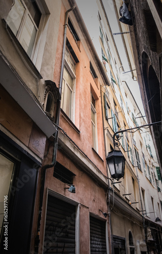 The High Sided Alleyways Of Caruggi ( Old Town ) In Genoa, Italy