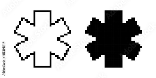Medical star pixel icons set. Medical alert emergency, EMT, EMS, Star of Life, Nurse, Doctor Caduceus, Medical Services.
