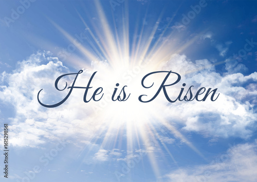 He is risen background with sunburst in blue sky design 2101
