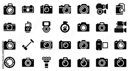 Vector art of collection of various camera styles and photographic equipment for creative projects