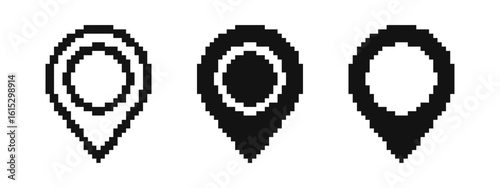 Map pin pixel icons set. location and pointer symbol. Pixel art.