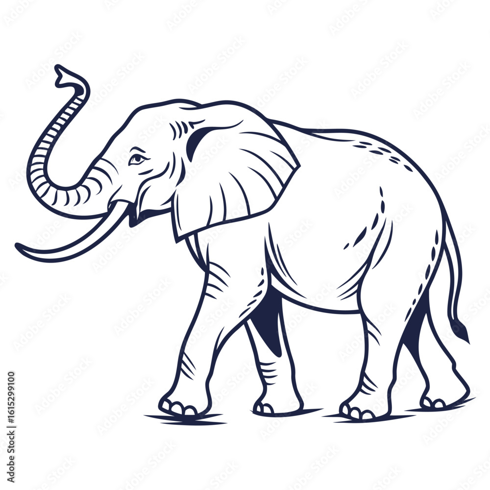 Fototapeta premium Vector illustration of a large walking elephant isolated on a white background