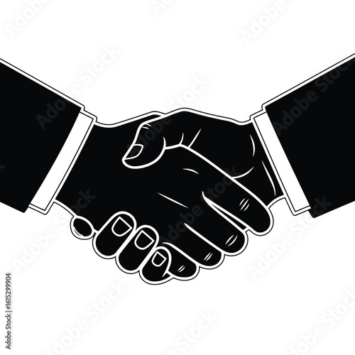 Vector illustration of two hands shaking in agreement, symbolizing partnership and success