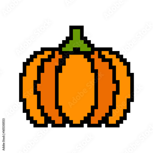 Pumpkin pixel icon. The main symbol of the Happy Halloween holiday. Pixel art.