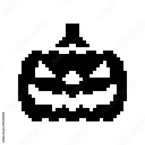 Pumpkin pixel icon. The main symbol of the Happy Halloween holiday. Pumpkin with smile. Pixel art.