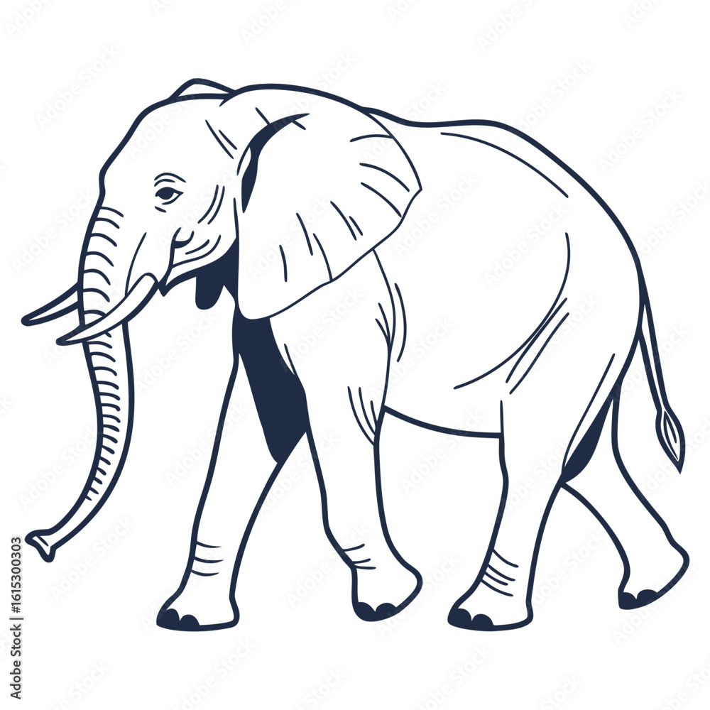 Fototapeta premium Baby elephant cartoon vector illustration: a wild, gray mammal with a trunk, standing isolated