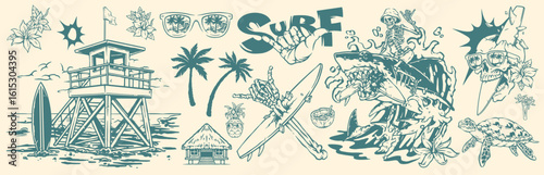 Surf-themed artwork featuring tropical elements