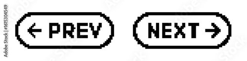 Previous and Next navigation pixel buttons. Prev, next icons set. Pixel art.