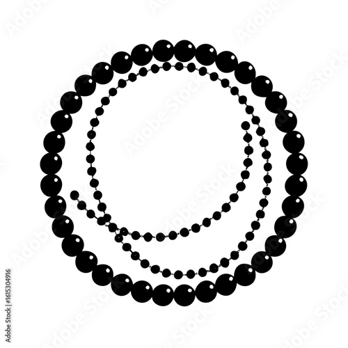 Beaded necklace loop silhouette icon-Black and white vector silhouette of a circular beaded necklace, featuring multiple loops of varying bead sizes, symbolizing jewelry, elegance, and fashion access