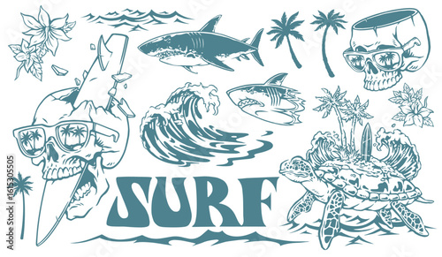 Tropical surf-inspired design with wildlife