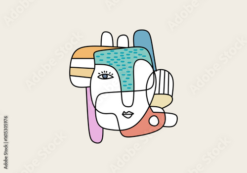 A modern cubist portrait with asymmetrical eyes, sharp lines, and vibrant color blocks. 