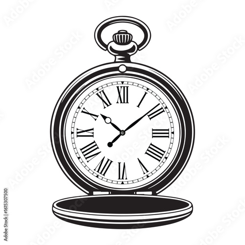 Vintage pocket watch with roman numerals silhouette