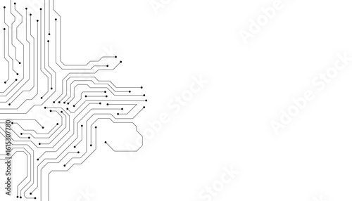 Circuit Board Technology Information Pattern Concept Vector Background. Grayscale Color Abstract PCB Trace Data Infographic Design Illustration.