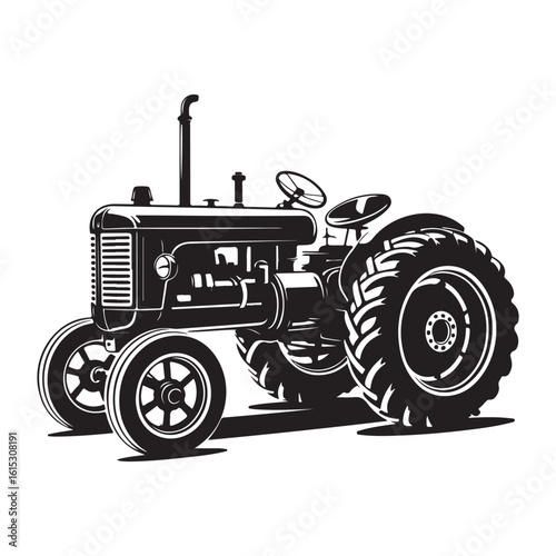 Vintage tractor silhouette on white background