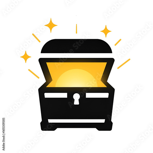 treasure chest icon with yellow glowing light and stars radiating from inside