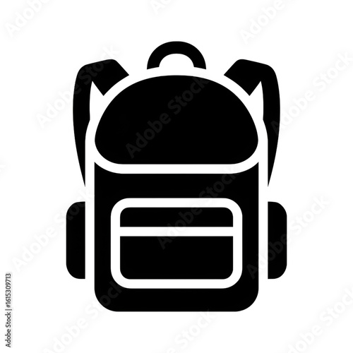 solid black backpack icon with main compartment and front pocket