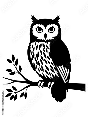 Vector art of a striking silhouette of an owl perched on a tree branch, symbolizing wisdom and nature isolated on transparent background