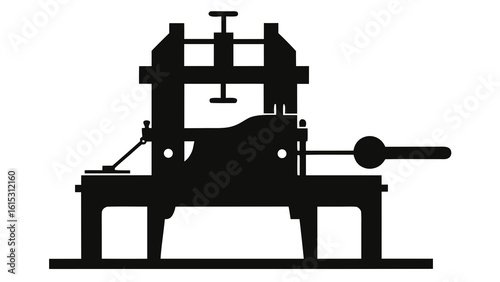 Black Silhouette Early Printing Press Machine Illustration