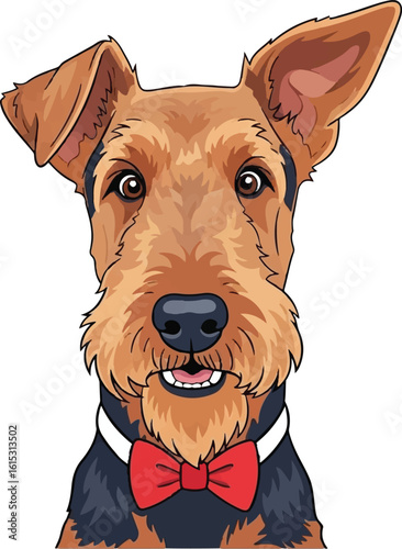 Airedale Terrier Dog Wearing Bow Tie - Cute Pet Portrait Vector

