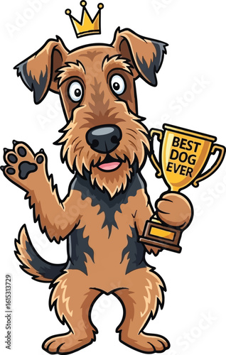 Airedale Terrier Best Dog Ever Trophy Winner funny vector illustration

