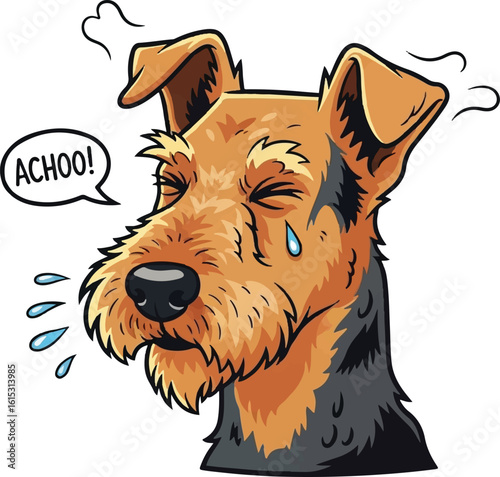 Airedale Terrier Dog Sneezing - Allergy Sickness funny vector 

