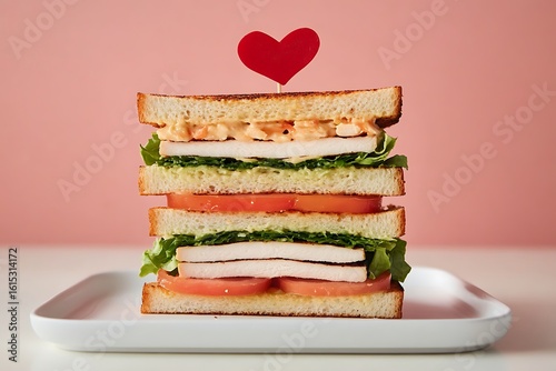 A multi-layered club sandwich filled generously with turkey slices.