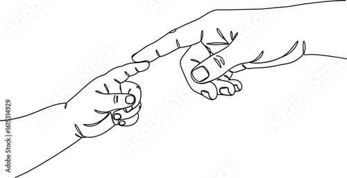 Baby hand touching adult hand line art vector illustration stock image design