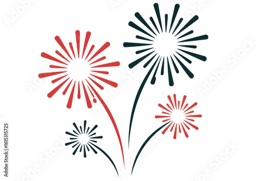 Colorful fireworks icon and clipart on white background, transparent PNG vector illustration for Christmas, New Year, birthday, anniversary, party, holiday carnival printable decorat
