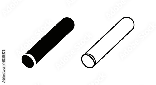 Two cylindrical shapes, one solid black and the other outlined in white, displayed on a white background.