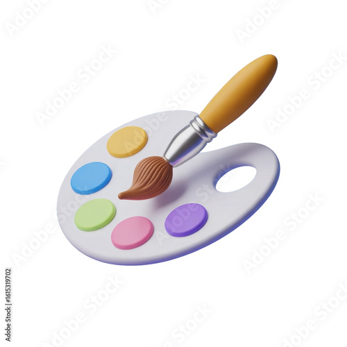 3d rendered illustration of a paint palette with brush isolated on transparent background