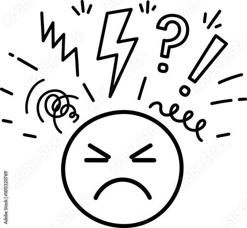 Frustrated Sad Emoji with Exclamation Marks and Question Marks Isolated