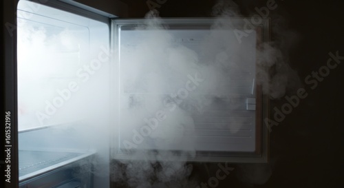 Open Refrigerator with Smoke, Fog, and Cold Air.