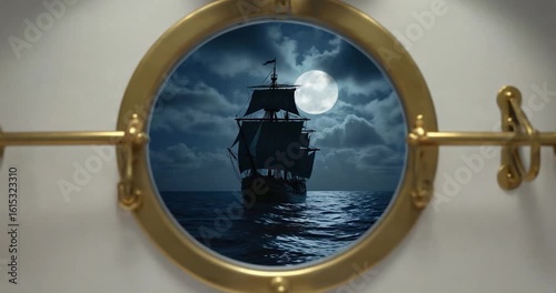 Ship porthole moonlit night