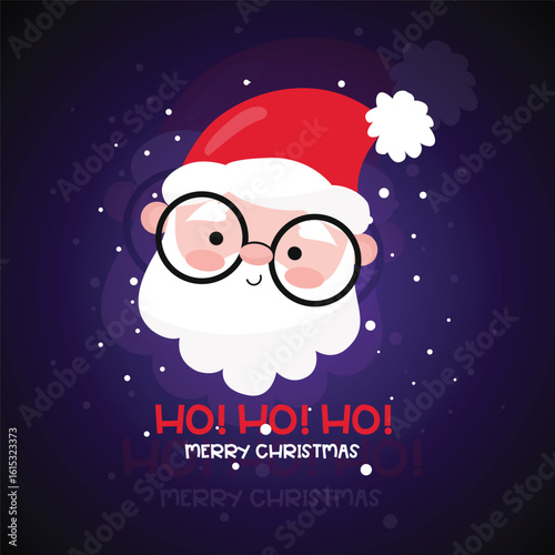 Ho Ho Ho Merry Christmas Santa Face Illustration