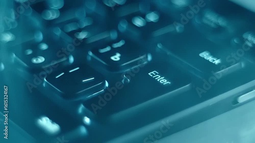A man's finger hits the Enter key with force and the smoke that covered the keyboard spreads out in a circular wave in different directions. Closeup. Macro. Slow mo, slow motion, high speed camera, 20