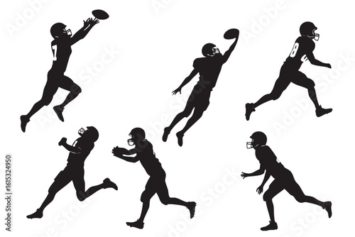 Silhouettes of american football players in action poses