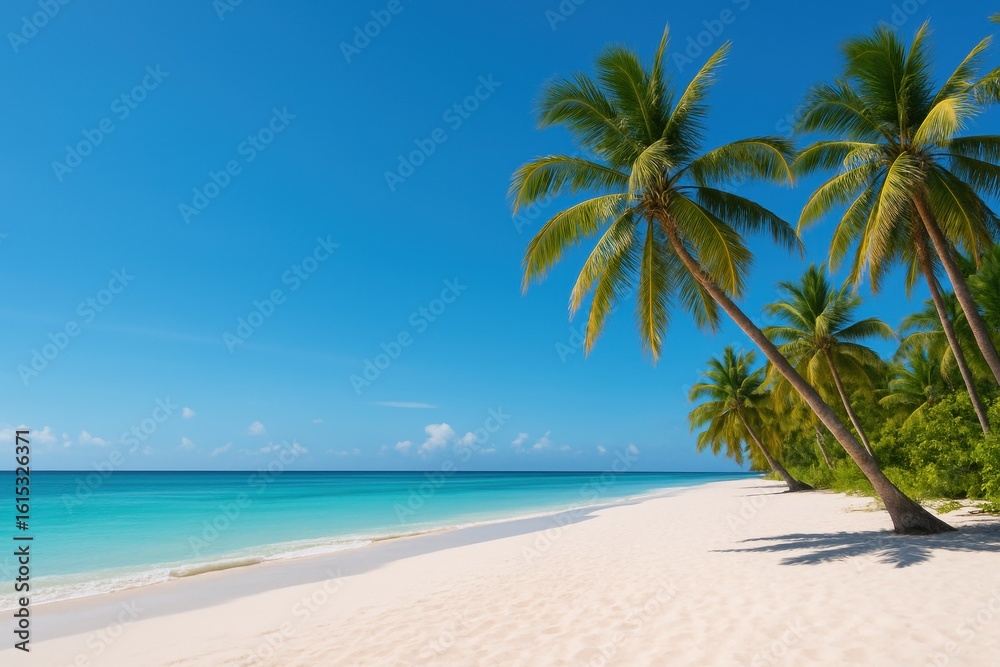 Obraz premium Tranquil Tropical Paradise Beach with Palm Trees and Turquoise Ocean Waves