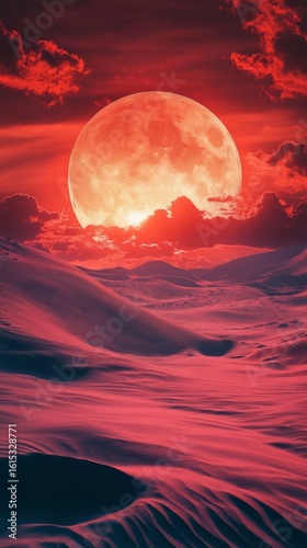 Desert Landscape Underneath a Large Moon in the Sky