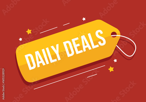 Long Yellow Tag Daily Deals Label in Flat Design