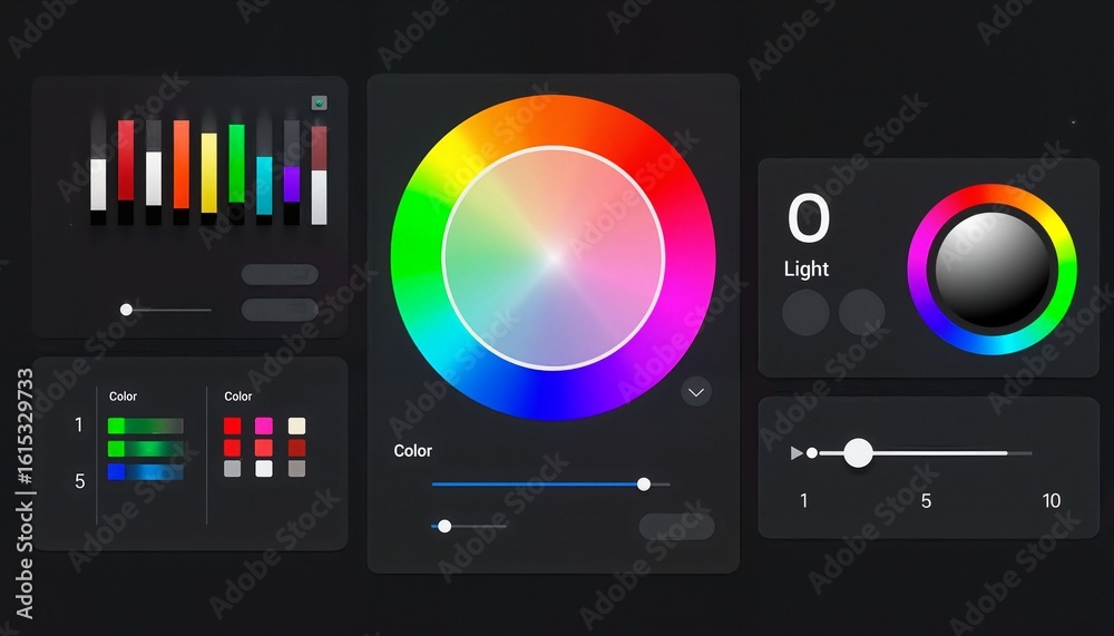 Fototapeta premium Color palette and adjustment sliders in digital design interface