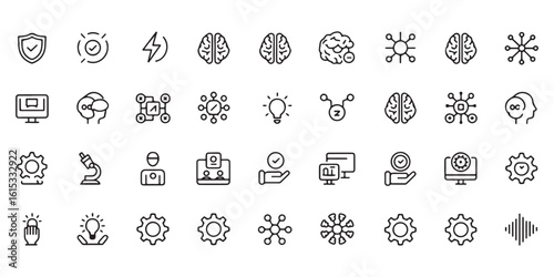 Collection of Artificial Intelligence and Machine Learning Icons for Web and Print Designs showcasing innovation and technological advancement