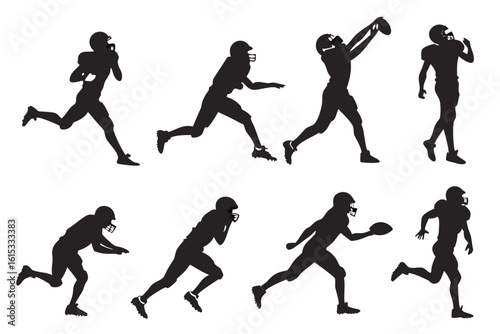 Collection of american football player silhouettes in action poses