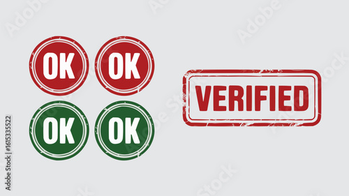 OK and Verified Stamp Set Red and Green Rubber Stamps for Approval Confirmation