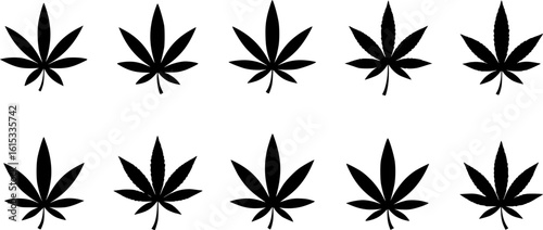 set of Cannabis (marijuana) hemp leaf flat icon for apps and websites
