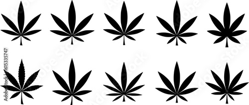 set of Cannabis (marijuana) hemp leaf flat icon for apps and websites
