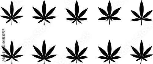 set of Cannabis (marijuana) hemp leaf flat icon for apps and websites
